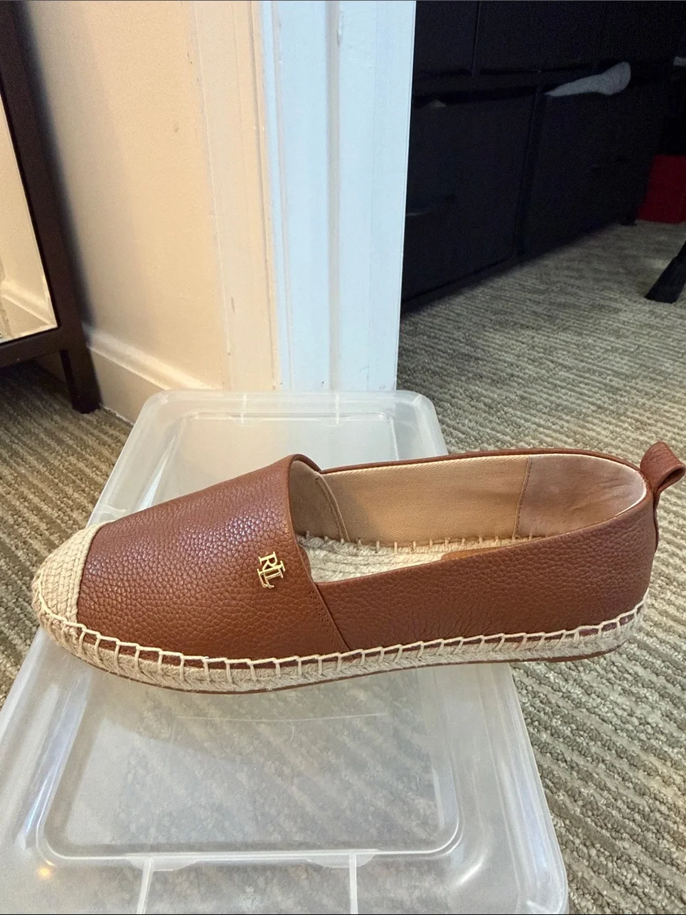 Ralph Lauren Brown Leather Espadrille Slip-Ons
